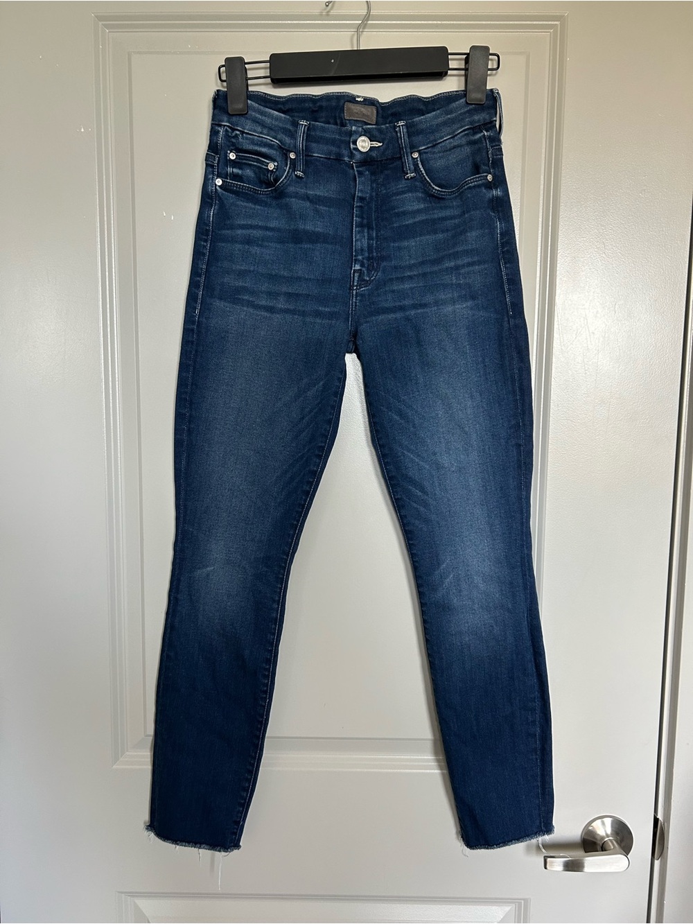 MOTHER High Waisted Looker Ankle Fray Indigo Skinny Jeans